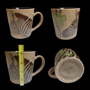 Blue Harbor Collection Safari Zebra & Green Flower Print Heavy Coffee Mug Cup